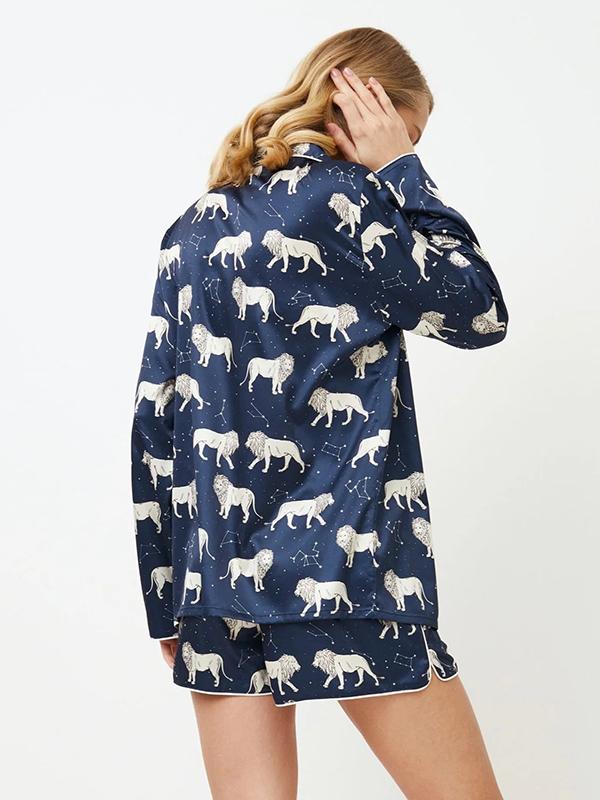 Aruelle короткая атласная пижама "Nala Short Dark Blue - Yellow"