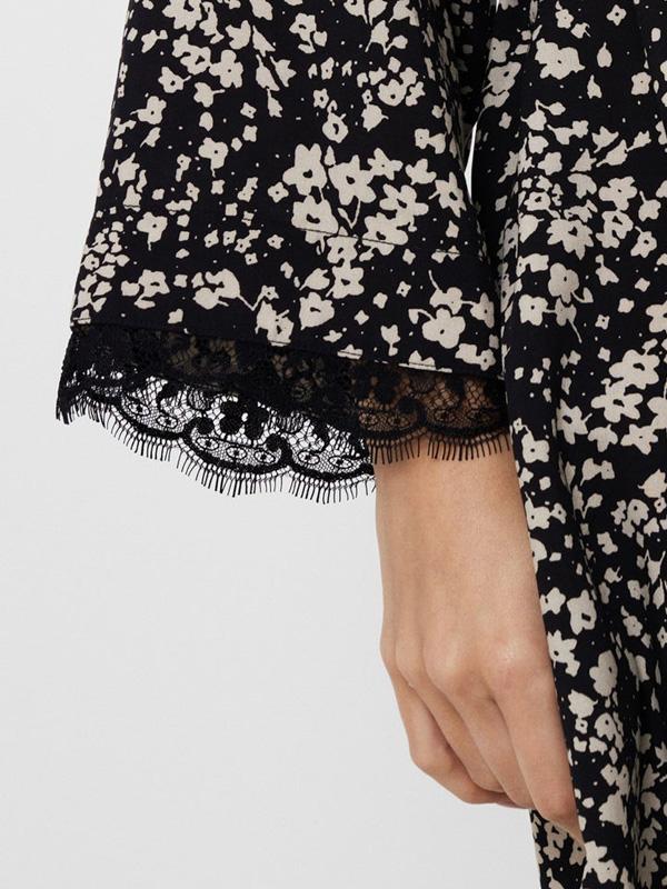 Aruelle Viscose Dressing Gown Eli Black - Beige Flower Print