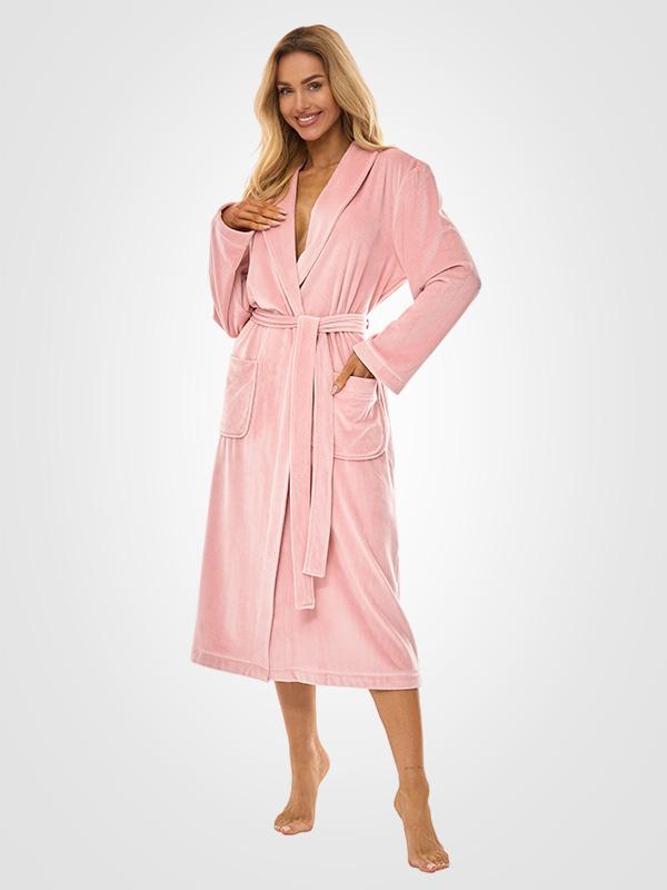L&L Long Patterned Robe Aura Pink Velour