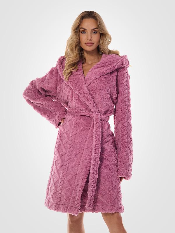 L&L Patterned Hooded Dressing Gown Geo Cherry