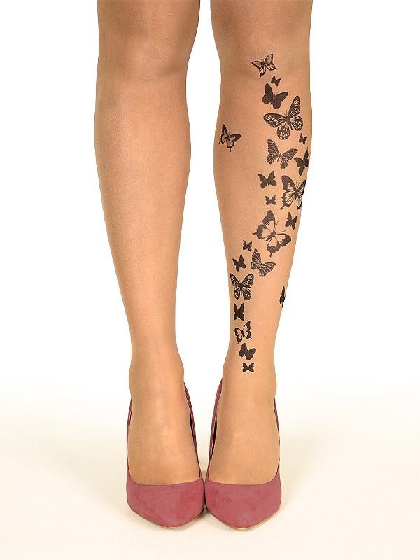 Stop & Stare pėdkelnės su tatuiruote "Black Butterflies 20 Den Sun"