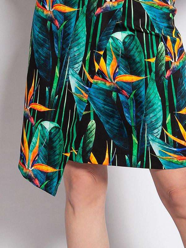 Lanti asimetrinė suknelė plačiomis rankovėmis "Kamila Green - Orange Bamboo Flower Print"