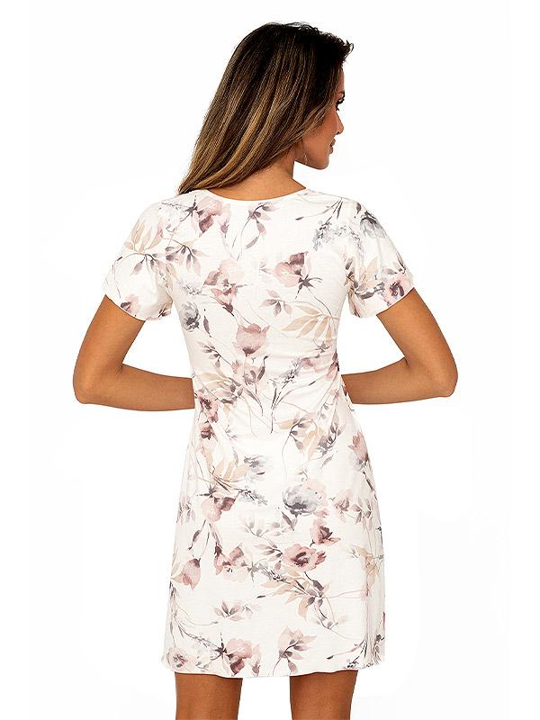 Donna Viscose Short-sleeved Nightdress Belinda Ecru - Rose Flower Print