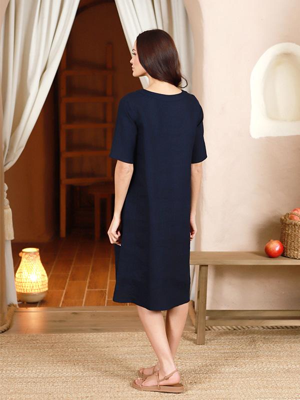Lega Linen Dress Gilda Navy