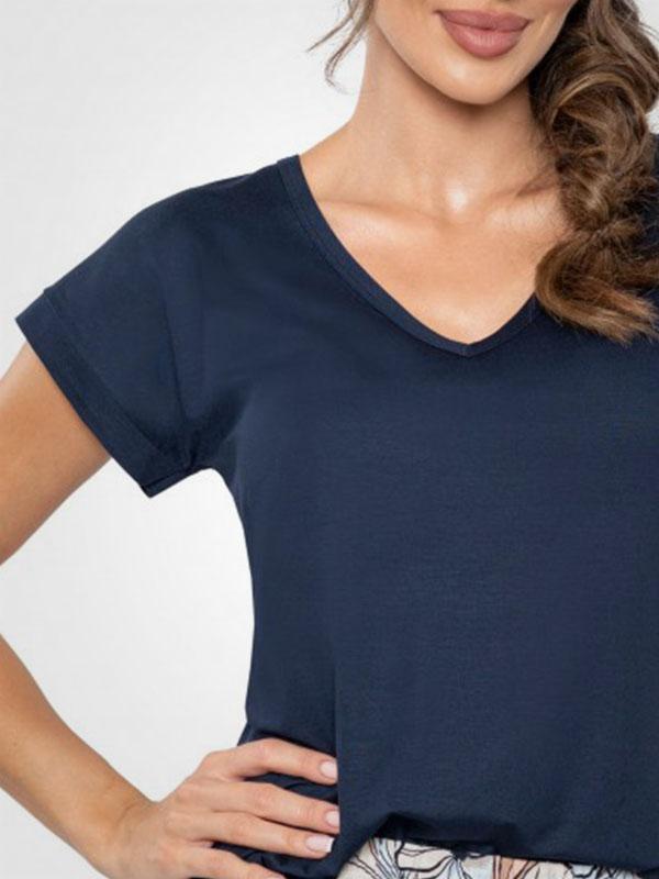 Donna Viscose Pajamas Set Sofia II Dark Blue - Beige