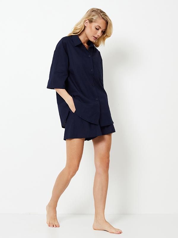 Aruelle короткая пижама из льна и хлопка "Nia Short Dark Blue"