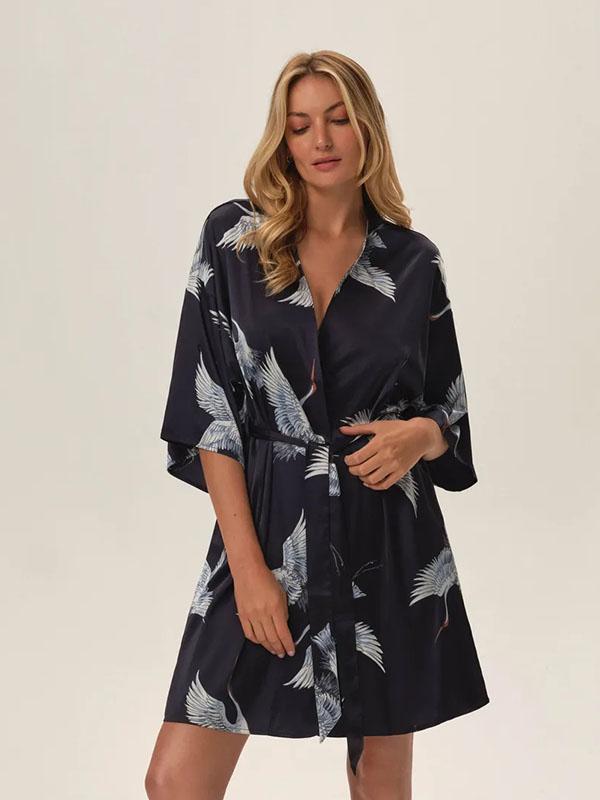 Esotiq атласный халат "Jael Navy - Blue - White"