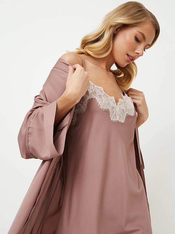 Aruelle ночная рубашка из атласа с шелком  "Primrose Dusty Pink - White"