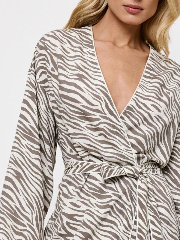 Aruelle Viscose Dressing Gown Manuela Grey - Ecru