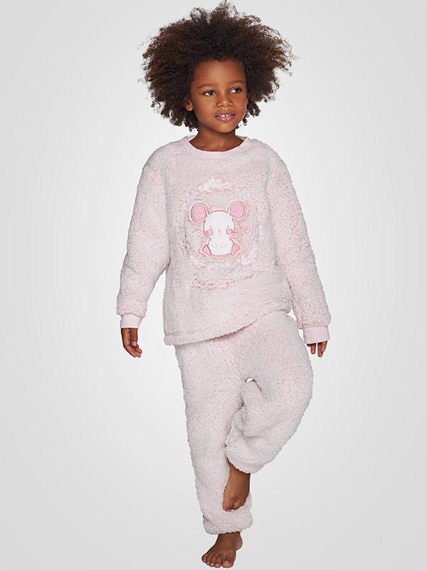 Muydemi ilga šilta vaikiška pižama "Cute Mouse Coral - White"