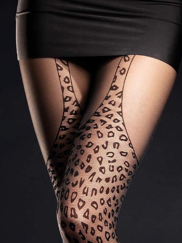 Fiore gepardo rašto pėdkelnės su kojinių imitacija "Hunt Me 30 Den Black"