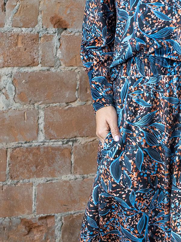Lega Velour Skirt Sanura Black - Blue - Orange Floral Print Velour