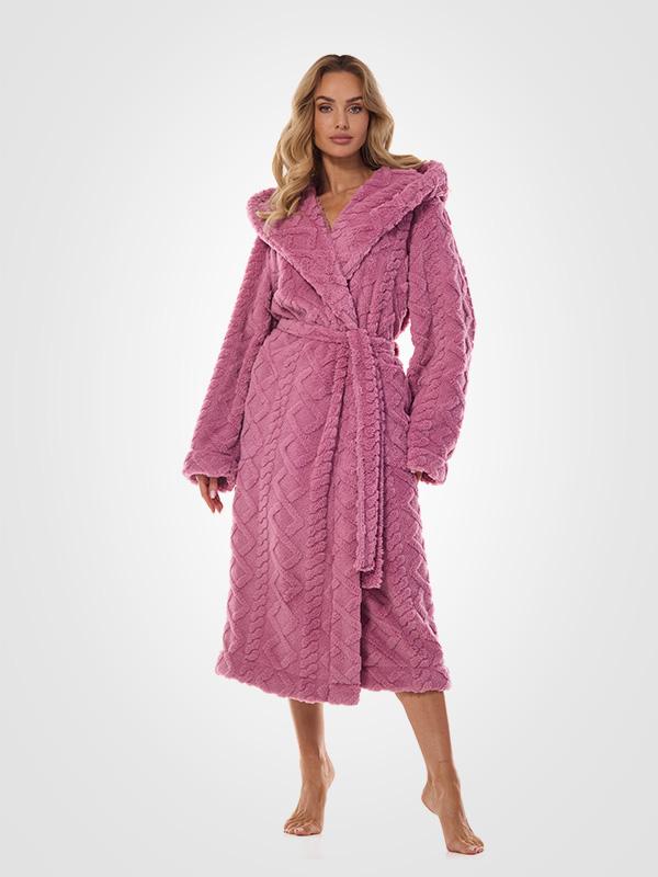 L&L Long Patterned Hooded Robe Geo Long Cherry