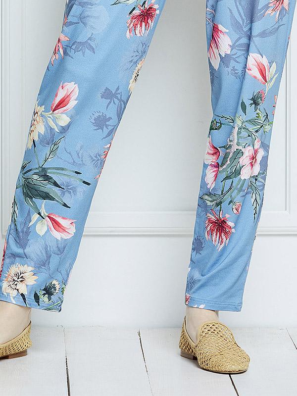Lega Viscose Jumpsuit Osma Greyish Blue - Multicolor Flower Print