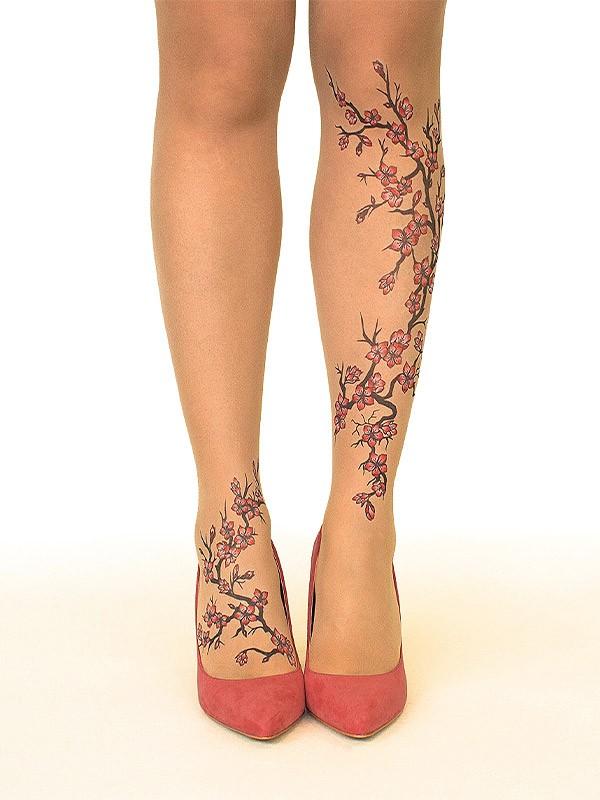 Stop & Stare pėdkelnės su tatuiruote "Cherry Blossoms 20 Den Sun"