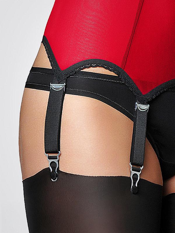 Nylon Dreams 6 Strap Classic Suspender Belt Power Mesh Red - Black