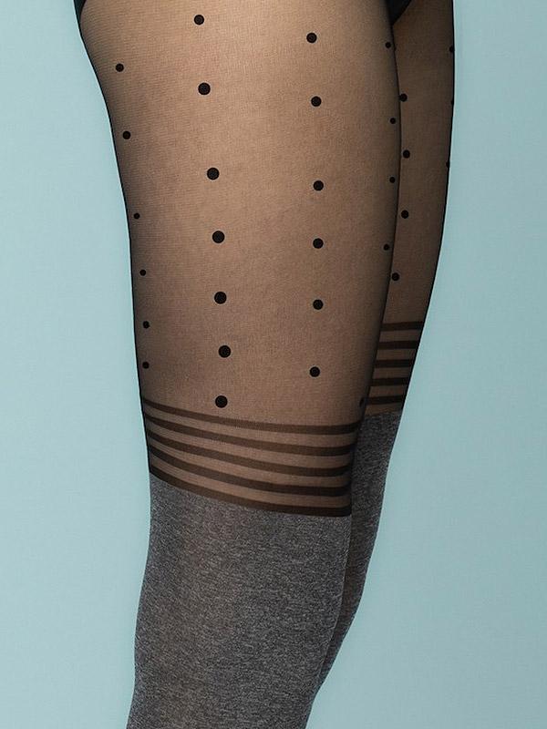 Fiore taškuotos pėdkelnės su kojinių imitacija "Cherish Me 40 Den Melange - Black Dots"
