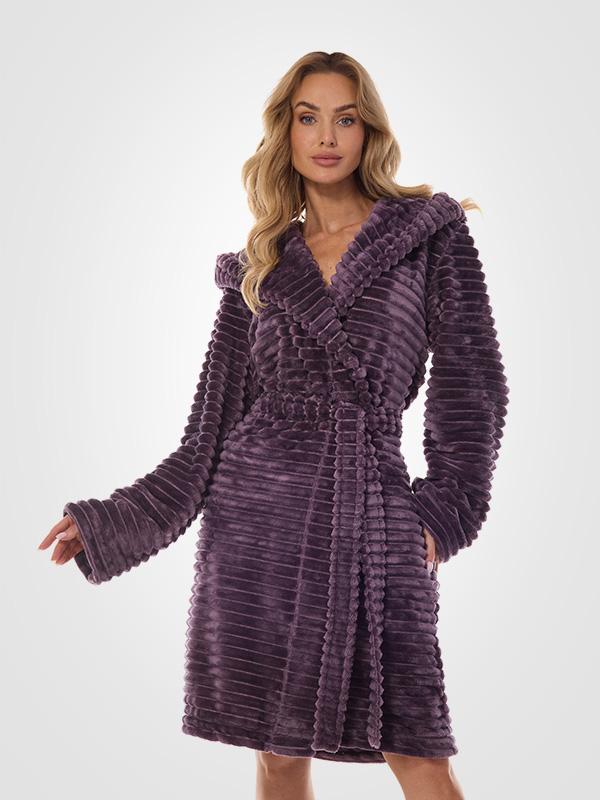 L&L Patterned Hooded Dressing Gown Robin Amethyst