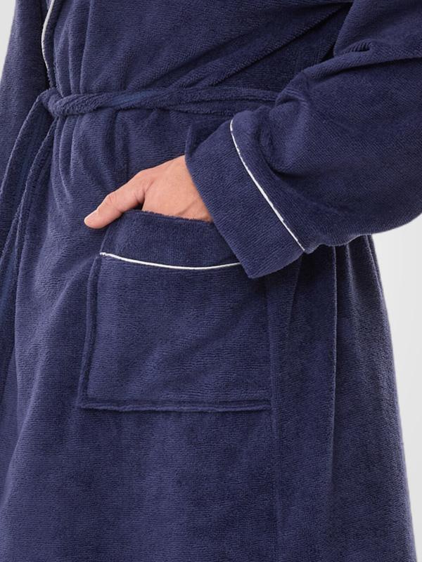 L&L Men's Bathrobe With Bamboo Fiber Raphael Navy