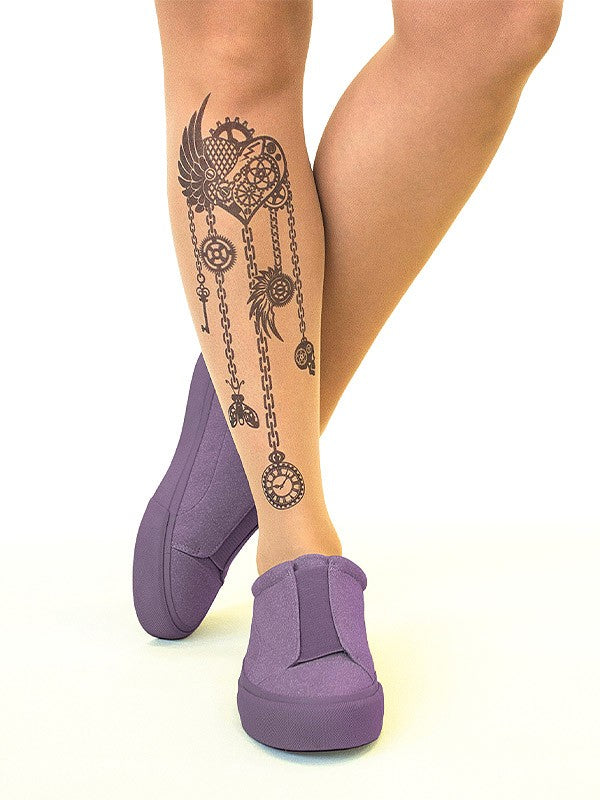Stop & Stare pėdkelnės su tatuiruote "Steampunk Heart 20 Den Sun"