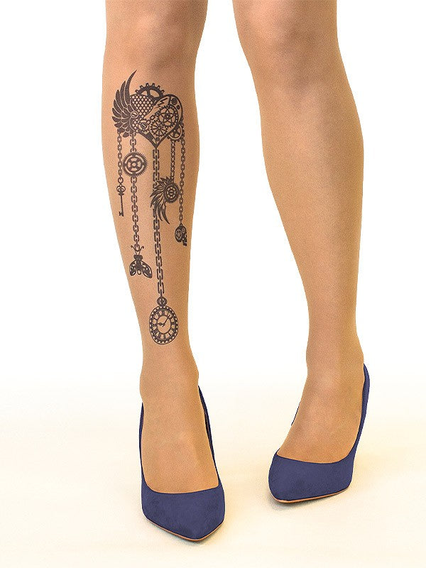 Stop & Stare pėdkelnės su tatuiruote "Steampunk Heart 20 Den Sun"