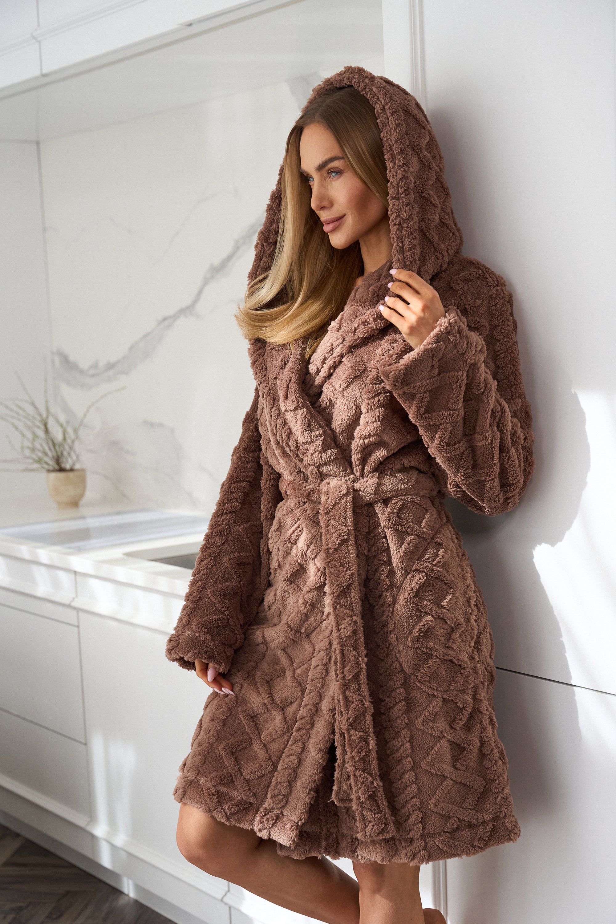 L&L Patterned Hooded Dressing Gown Geo Chocolate