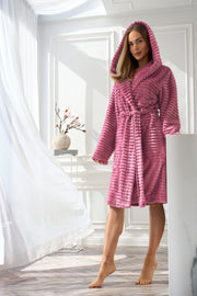 L&L Patterned Hooded Dressing Gown Robin Cherry