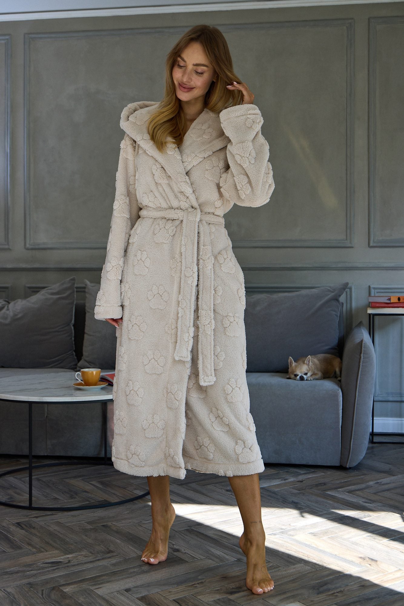 L&L Long Hooded Robe Fibi Long Angora