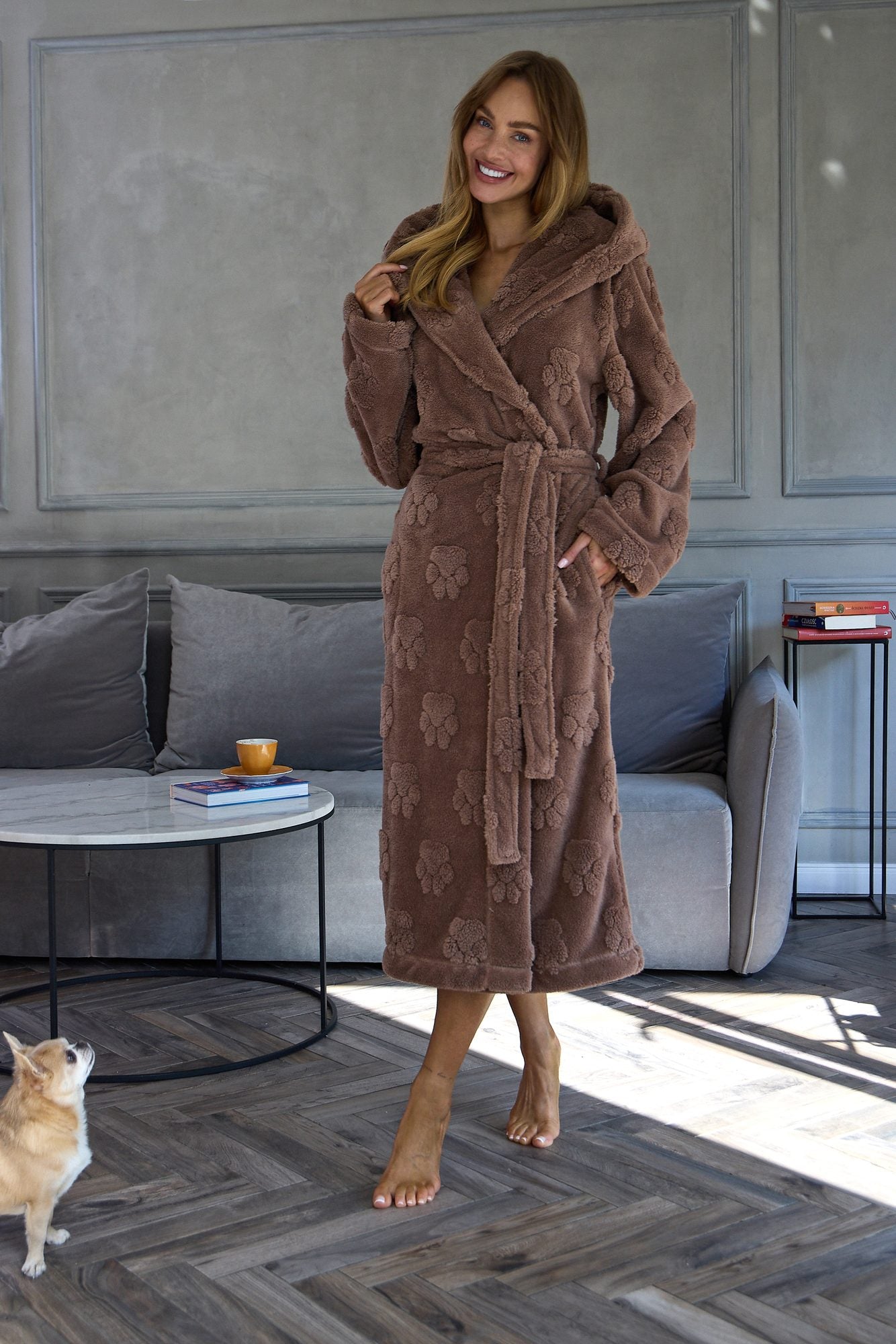 L&L Long Hooded Robe Fibi Long Chocolate