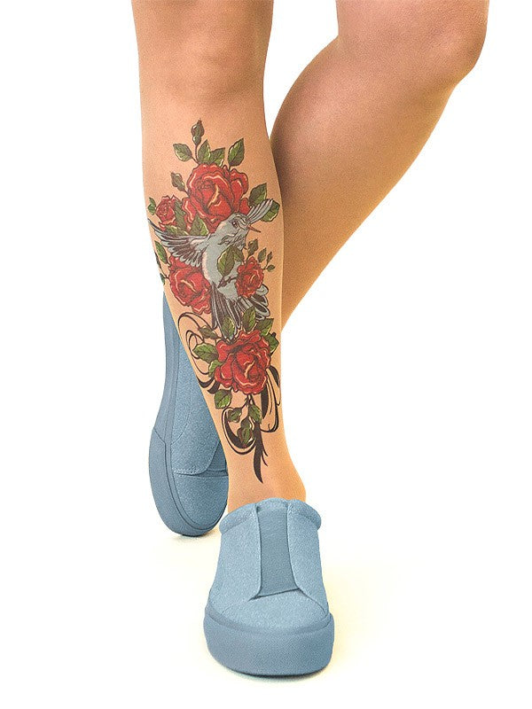 Stop & Stare pėdkelnės su tatuiruote "Bird N' Roses 20 Den Sun"