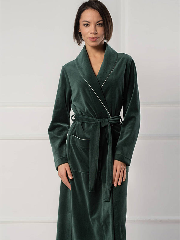 Belmanetti Long Cotton Robe Maria Olive Velour