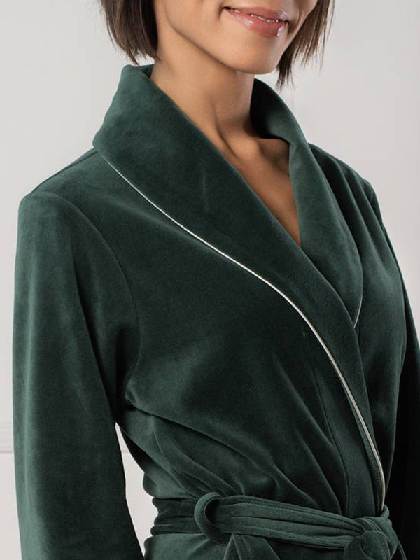 Belmanetti Long Cotton Robe Maria Olive Velour