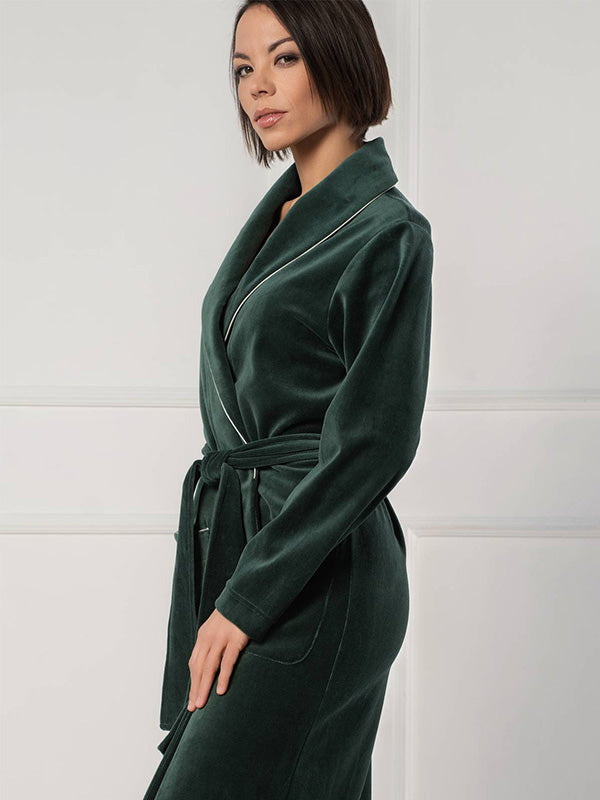 Belmanetti Long Cotton Robe Maria Olive Velour