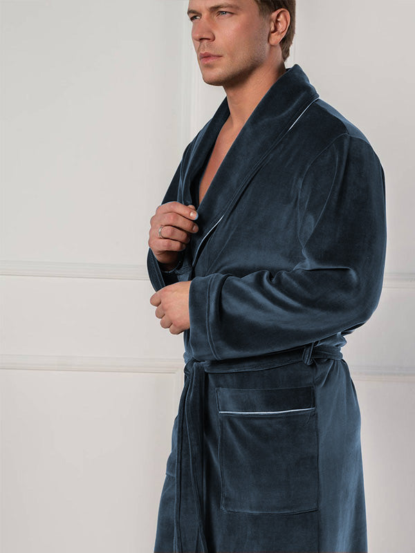 Belmanetti Men's Cotton Bathrobe Roberto Dark Grey Velour