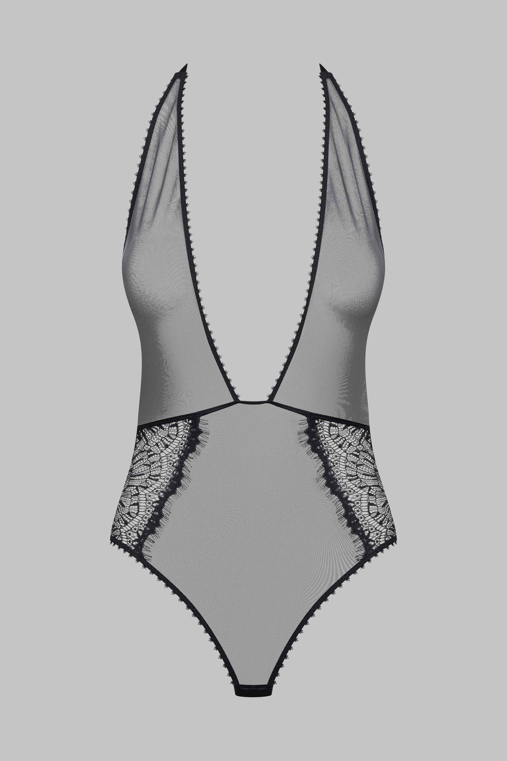 Maison Close Sheer Tulle Bodystocking With Lace Accroche Coeur Black