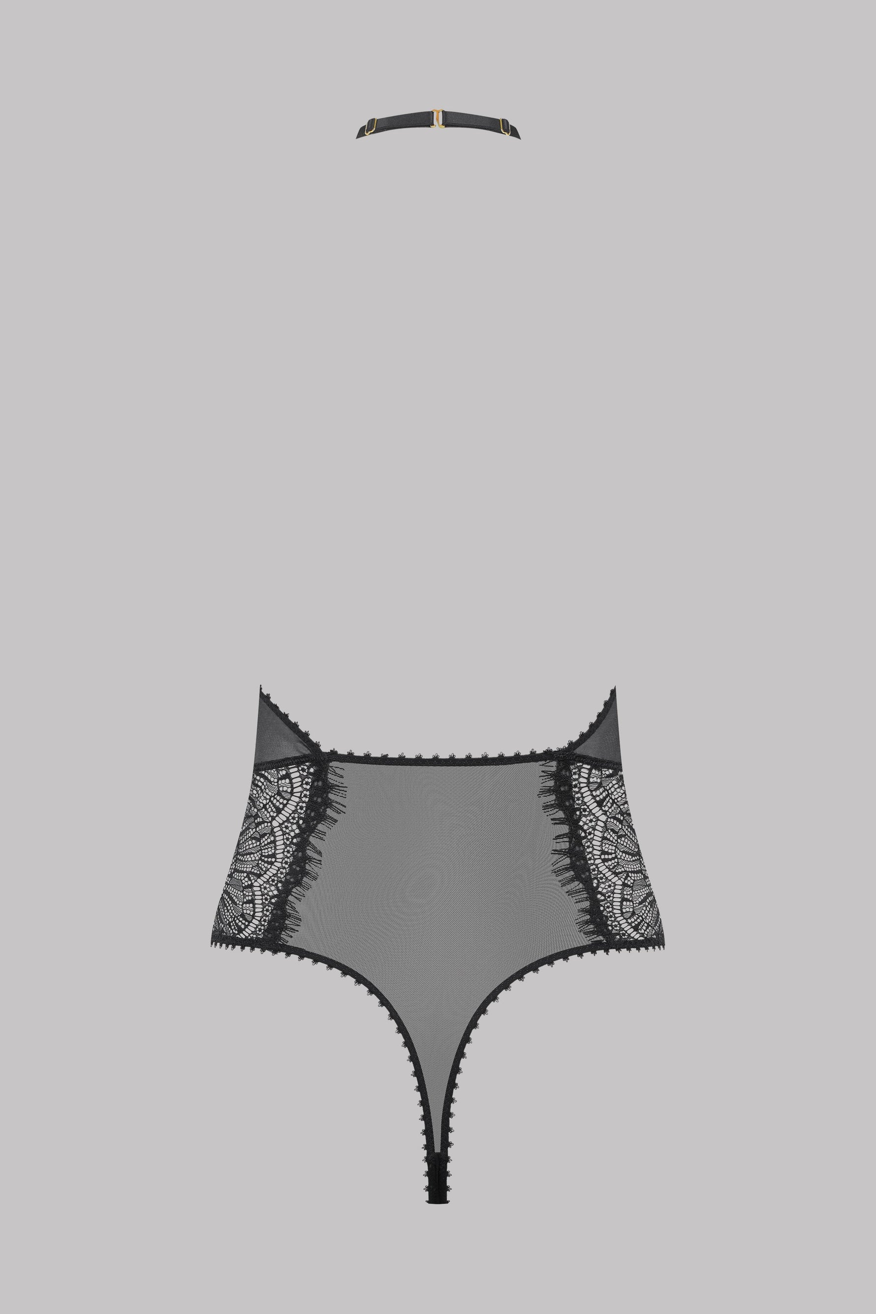 Maison Close Sheer Tulle Bodystocking With Lace Accroche Coeur Black