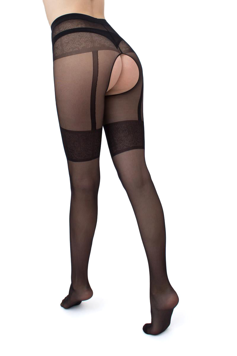 Giulia Open Crotch Tights Intimo Noir N.1 20 Den Nero