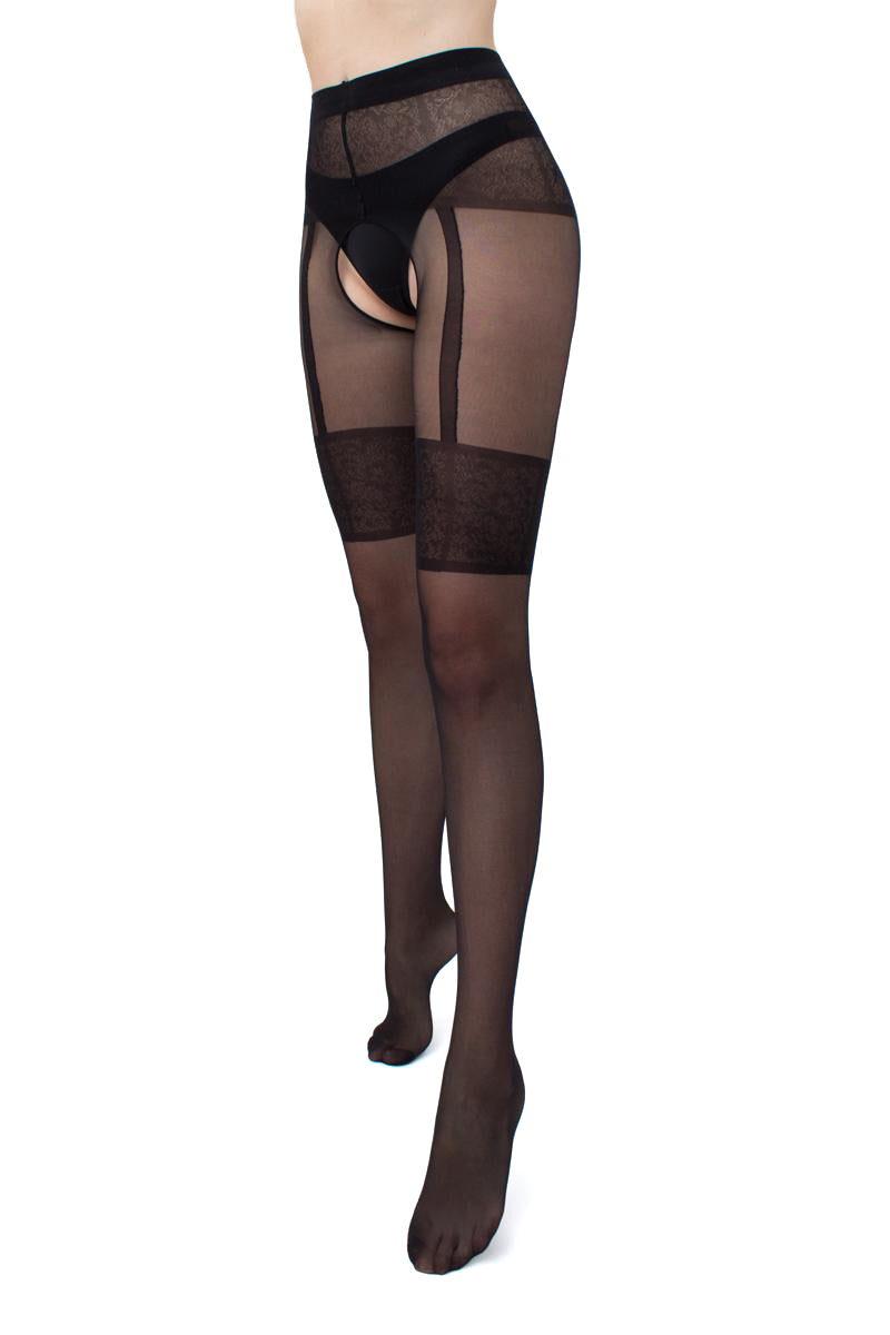 Giulia Open Crotch Tights Intimo Noir N.1 20 Den Nero
