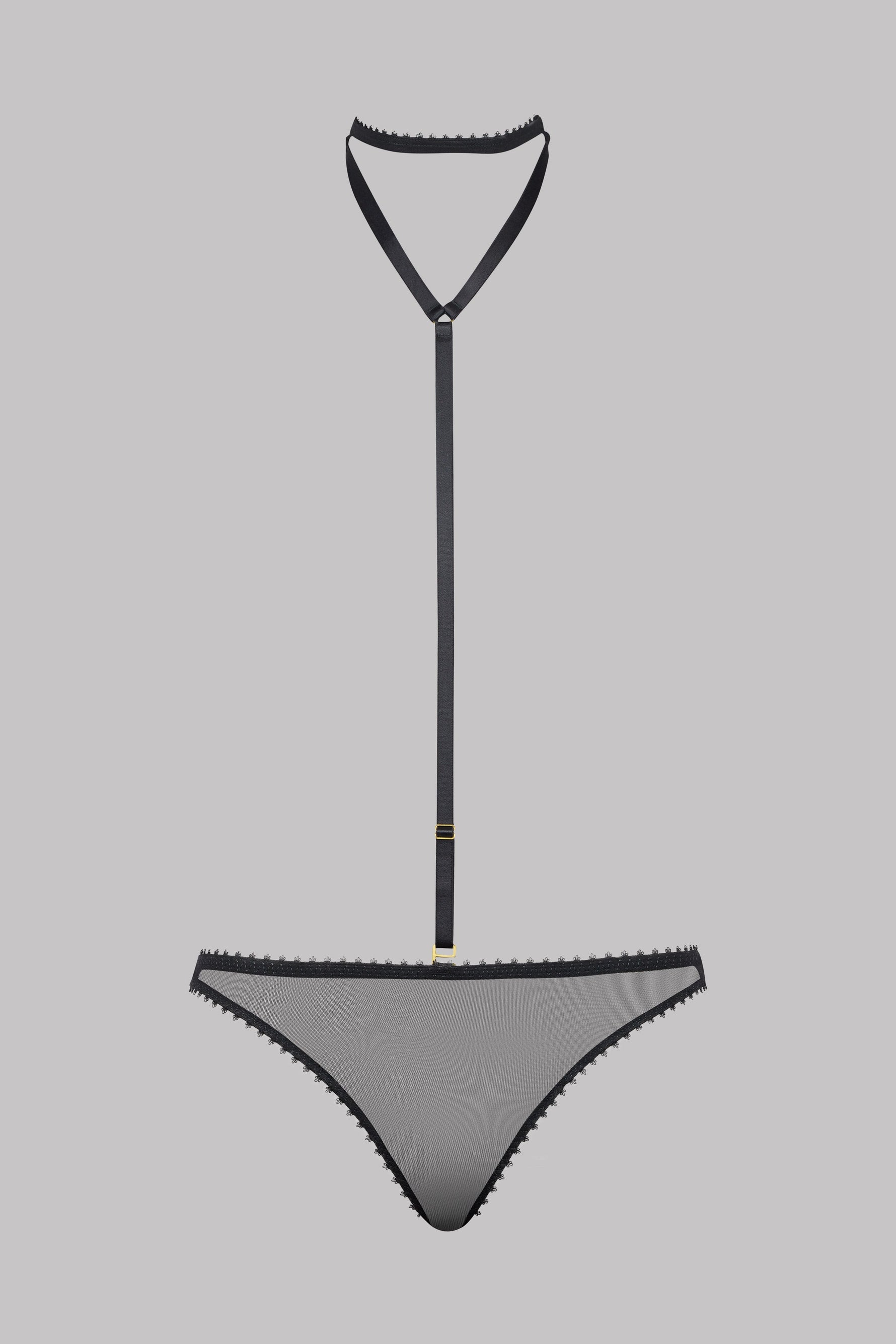 Maison Close perregimos kelnaitės stringai su kūno dirželiais "Accroche Coeur Black"