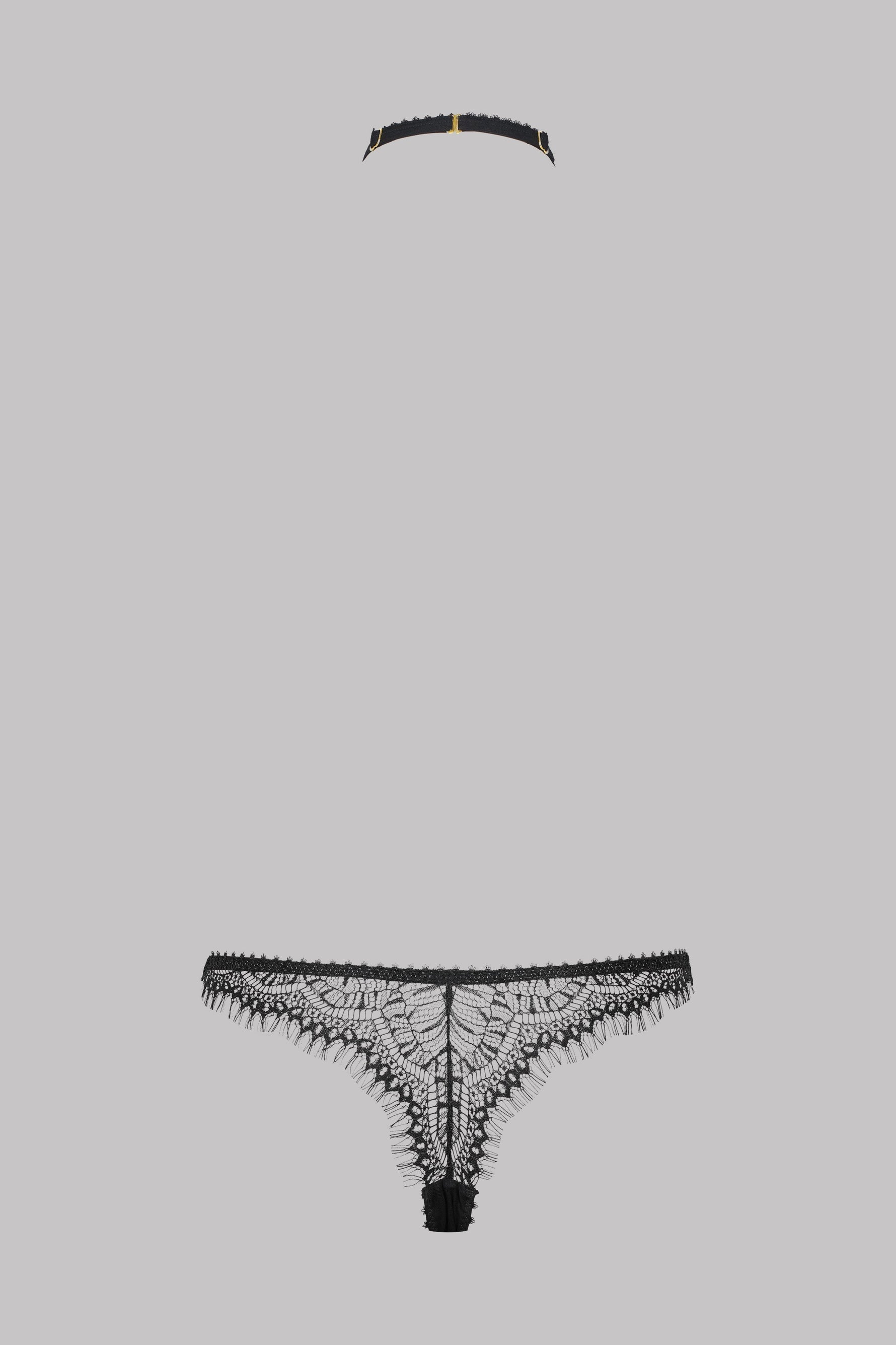 Maison Close perregimos kelnaitės stringai su kūno dirželiais "Accroche Coeur Black"