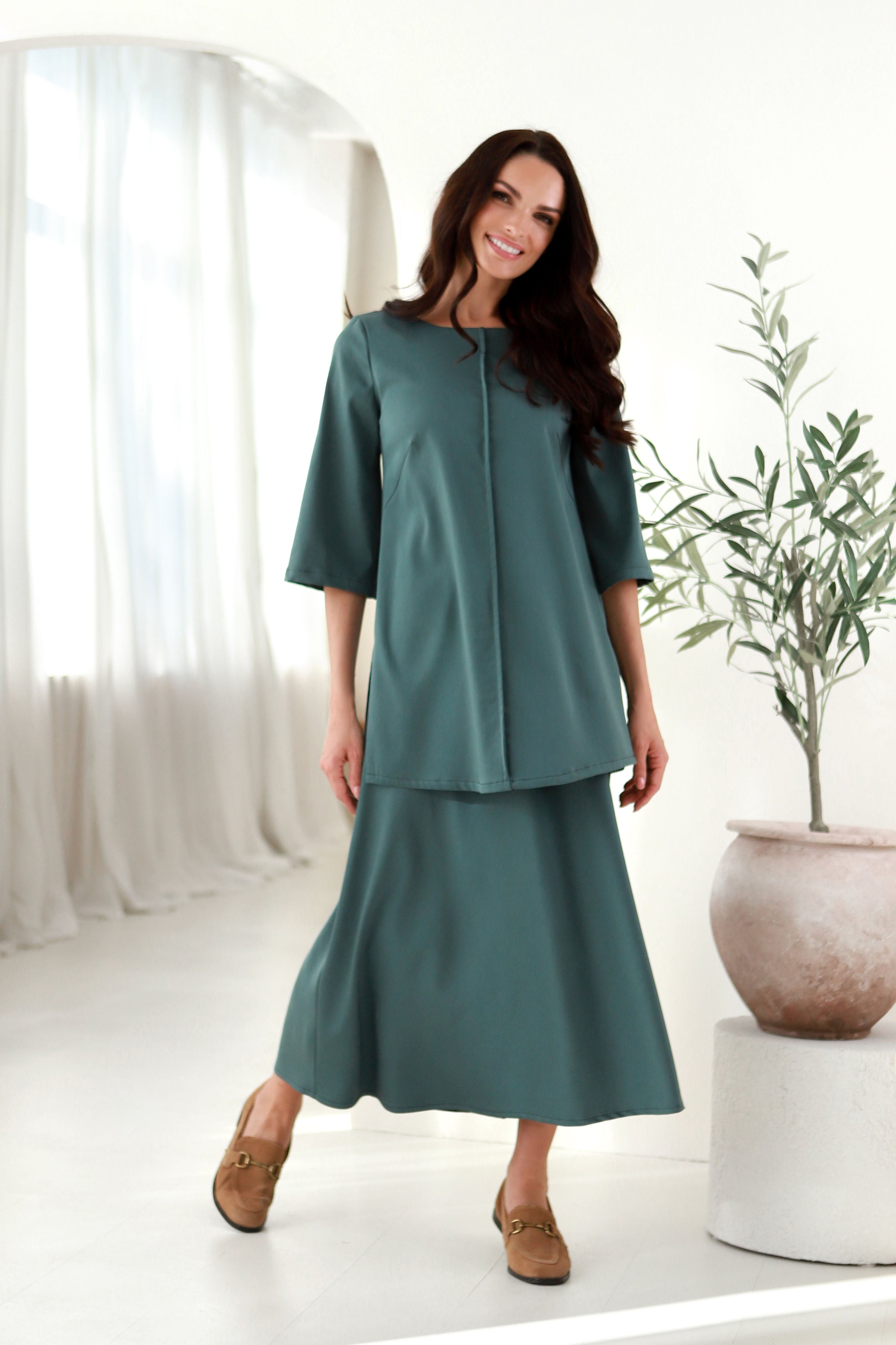 Lega Straight-Cut Tunic With Slits Linette Teal