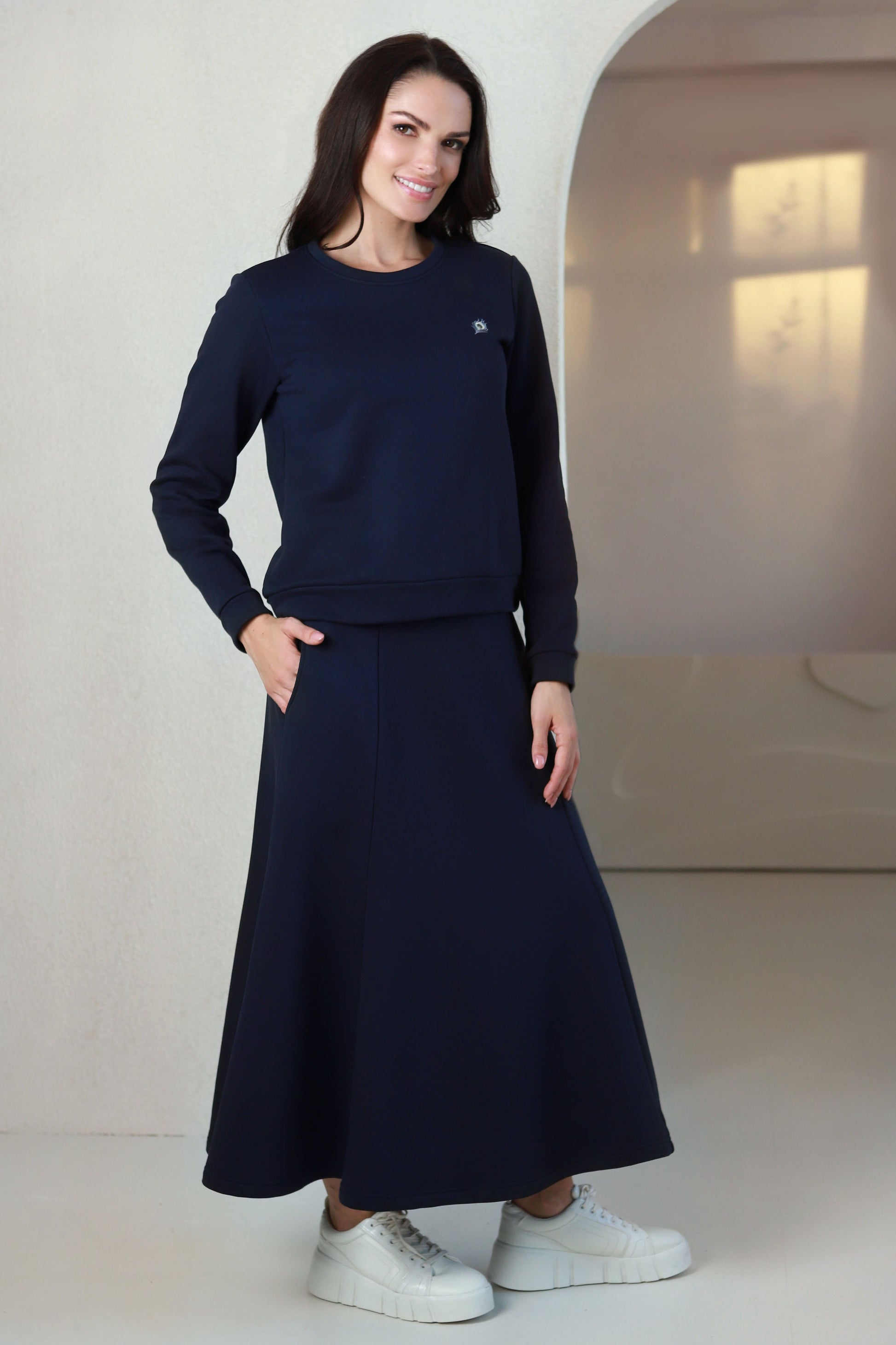 ilgas trikotažinis sijonas