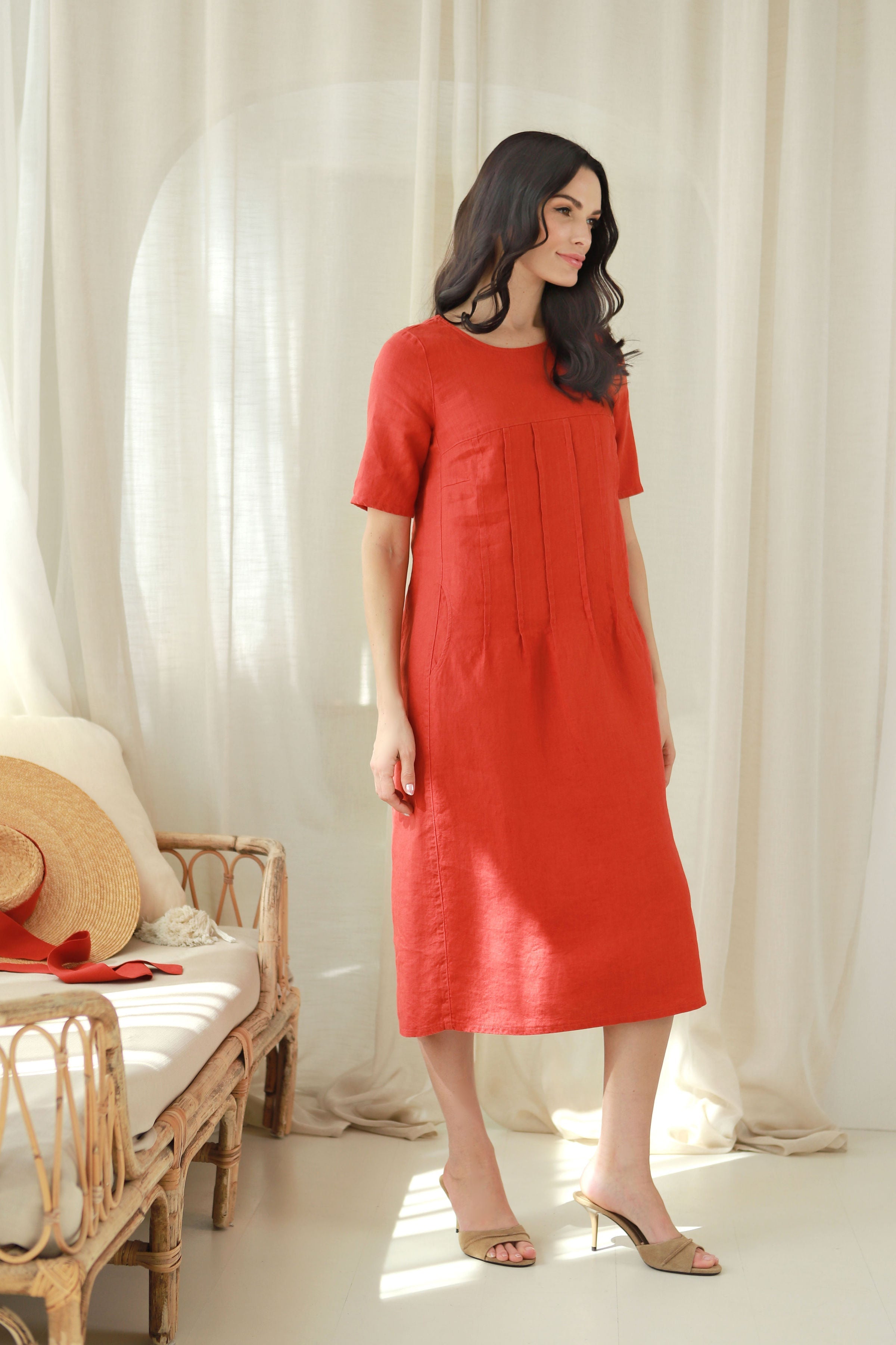 Lega Midi Linen Dress Windy Red