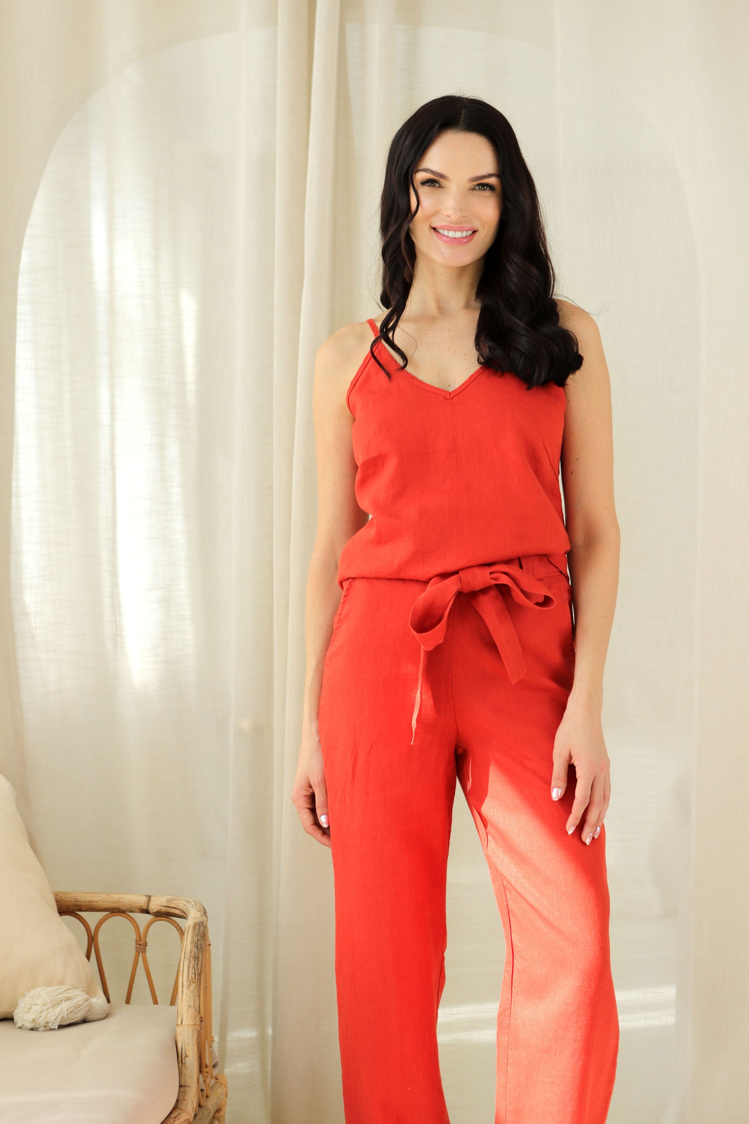 Lega Short Linen Top Mira Red