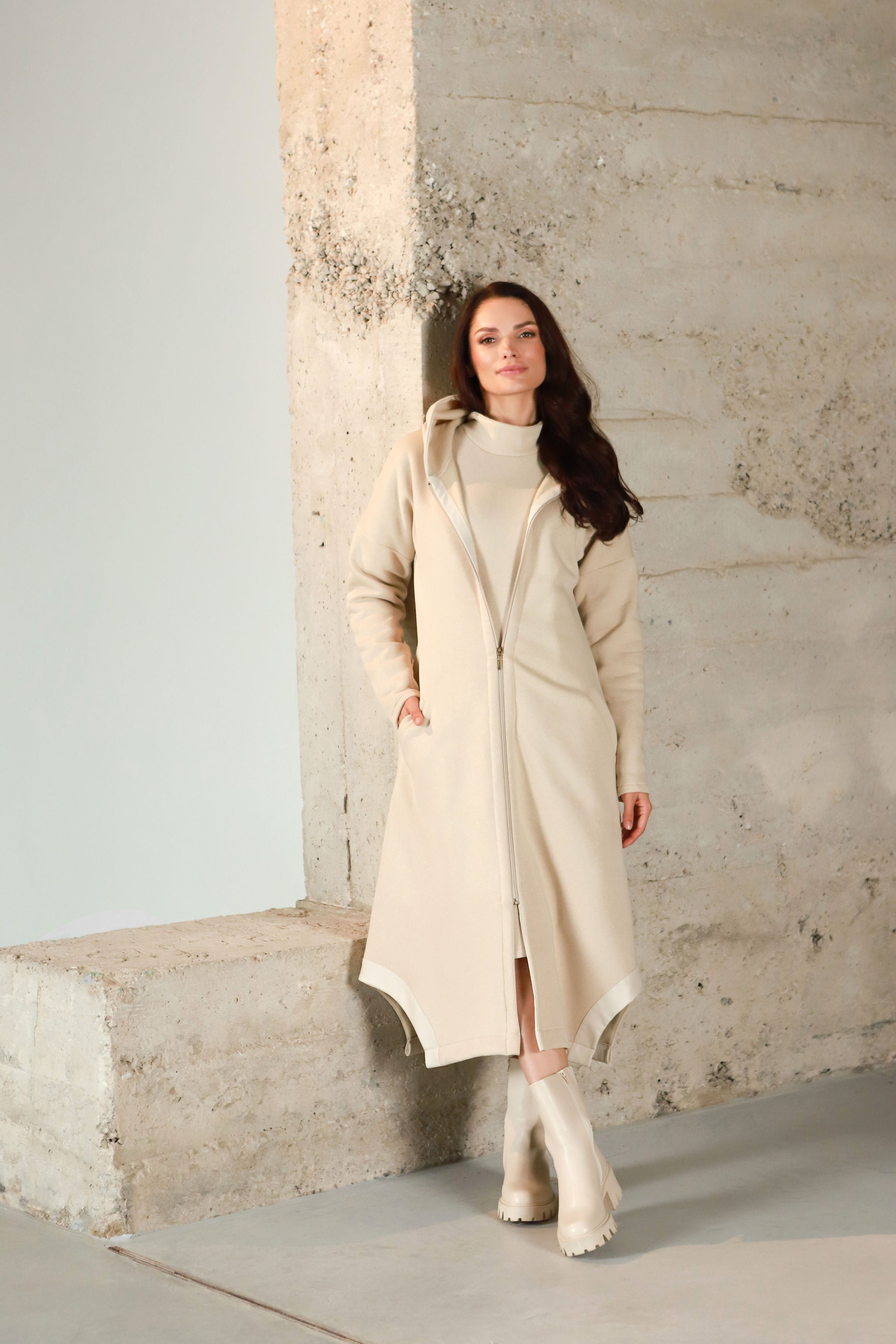 Lega длинный кардиган с ворсом внутри "Aurelia Beige"