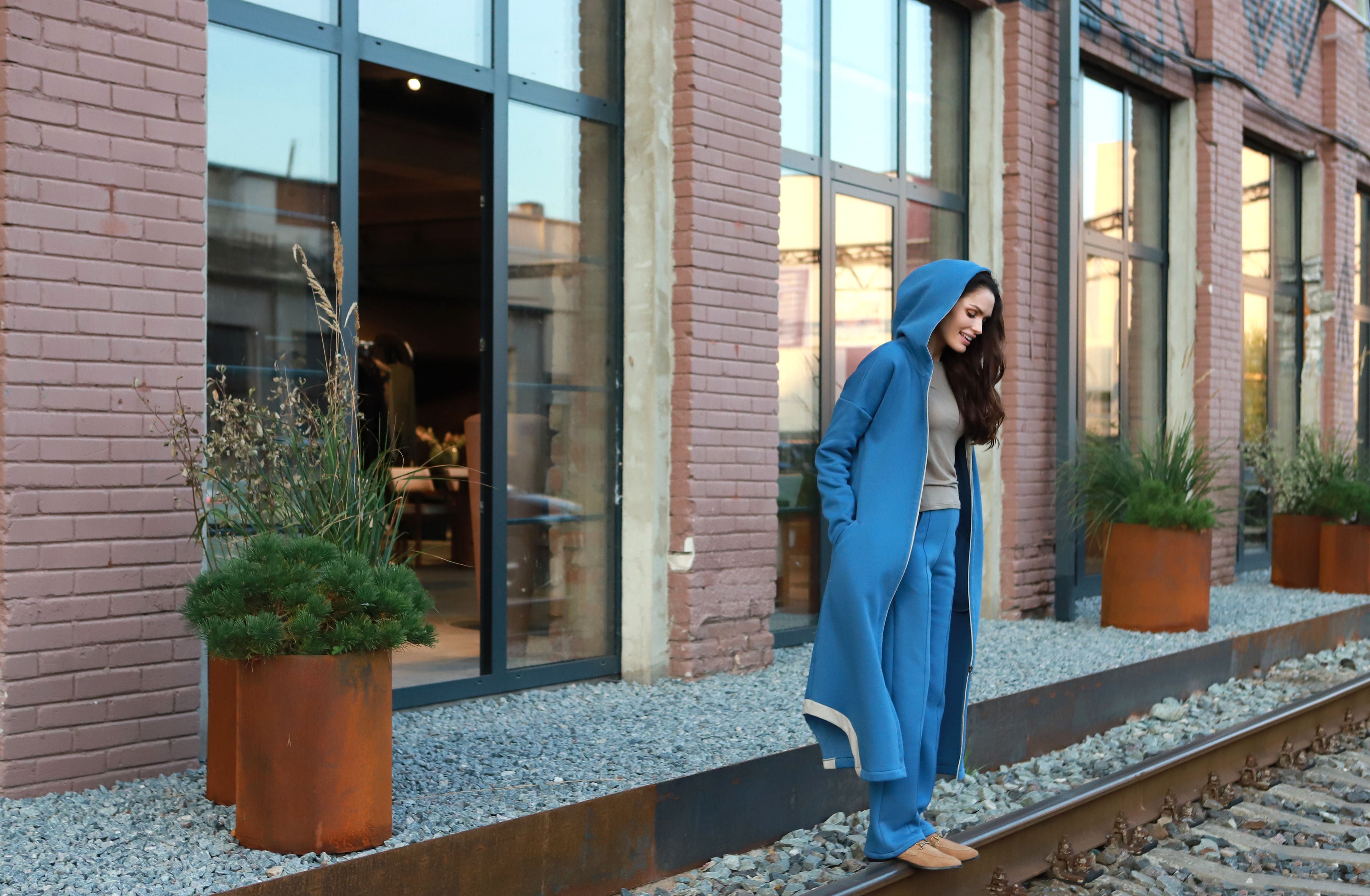 Lega Long Cardigan with Fluff on the Inside Aurelia Sky Blue