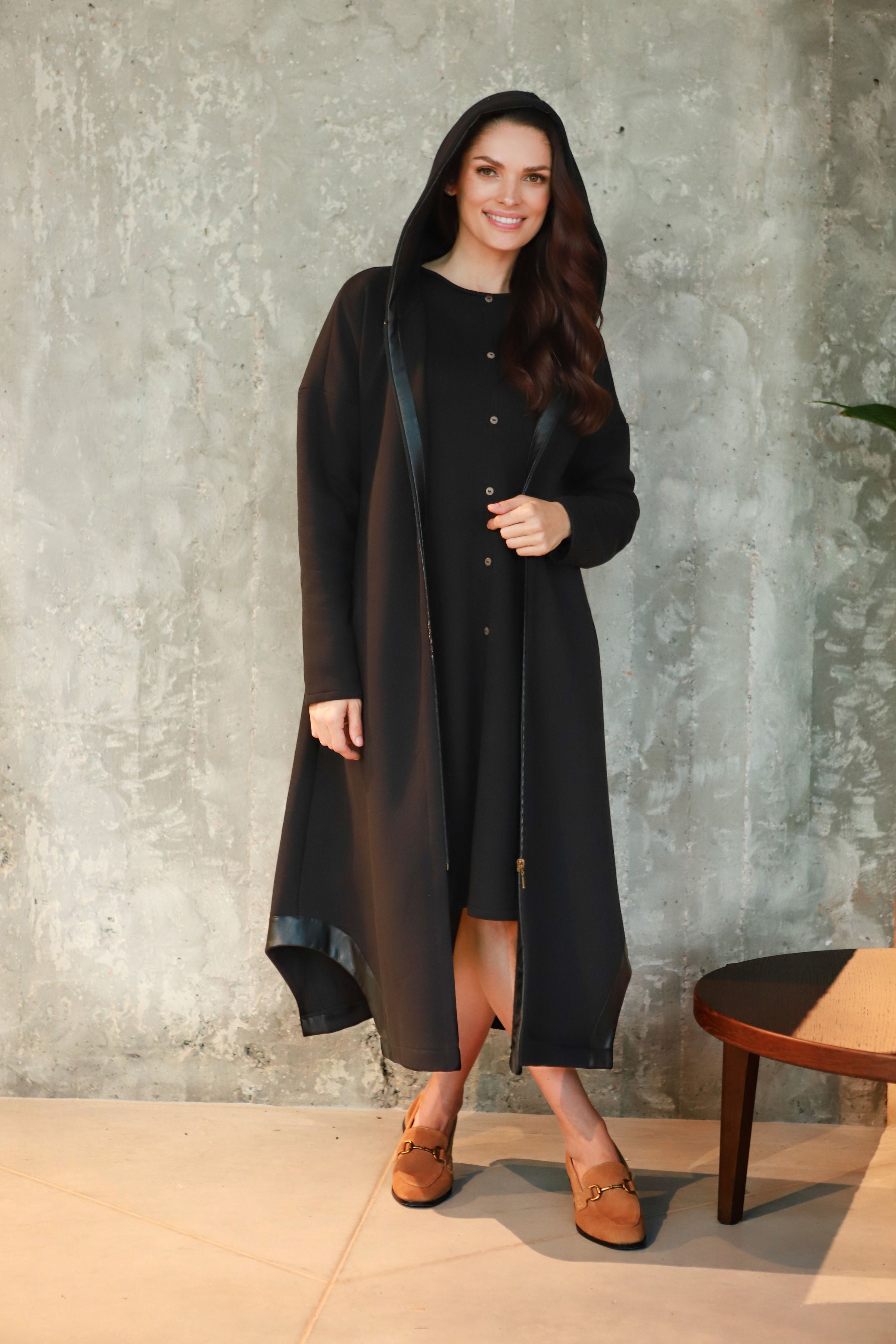 Lega Long Cardigan with Fluff on the Inside Aurelia Black