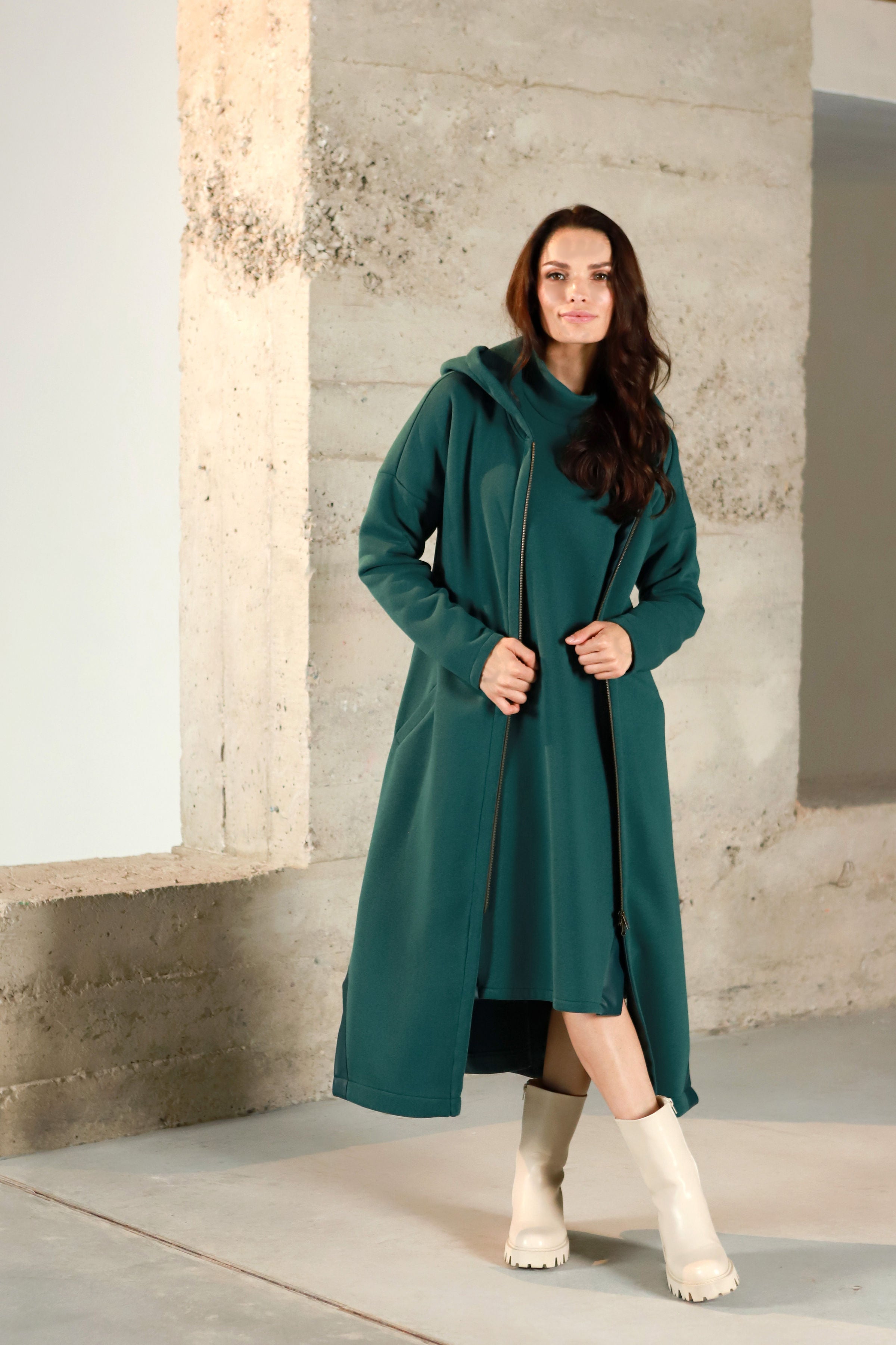 Lega Cotton Dress With Fluff Inside Oceane Deep Green