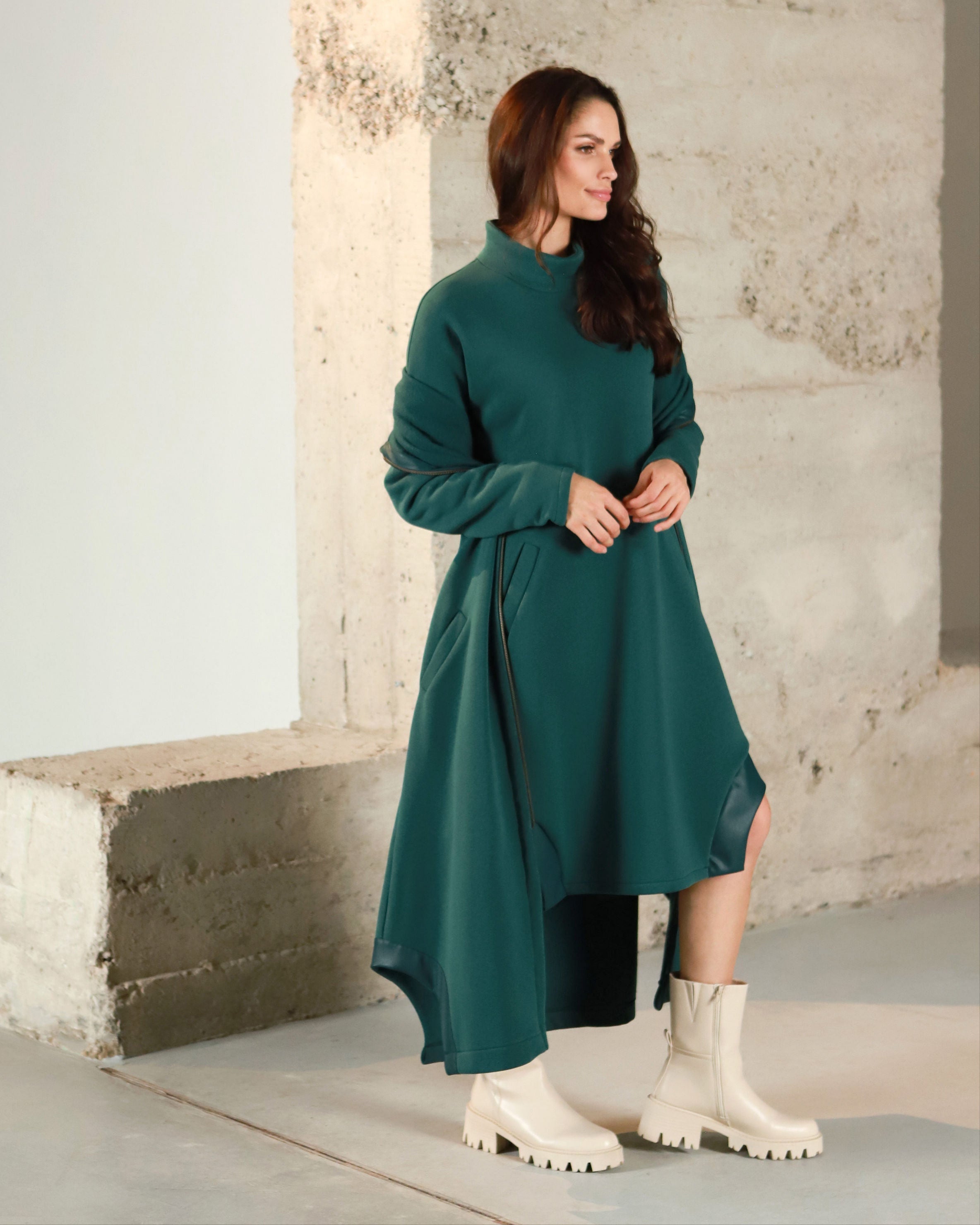 Lega длинный кардиган с ворсом внутри "Aurelia Deep Green"