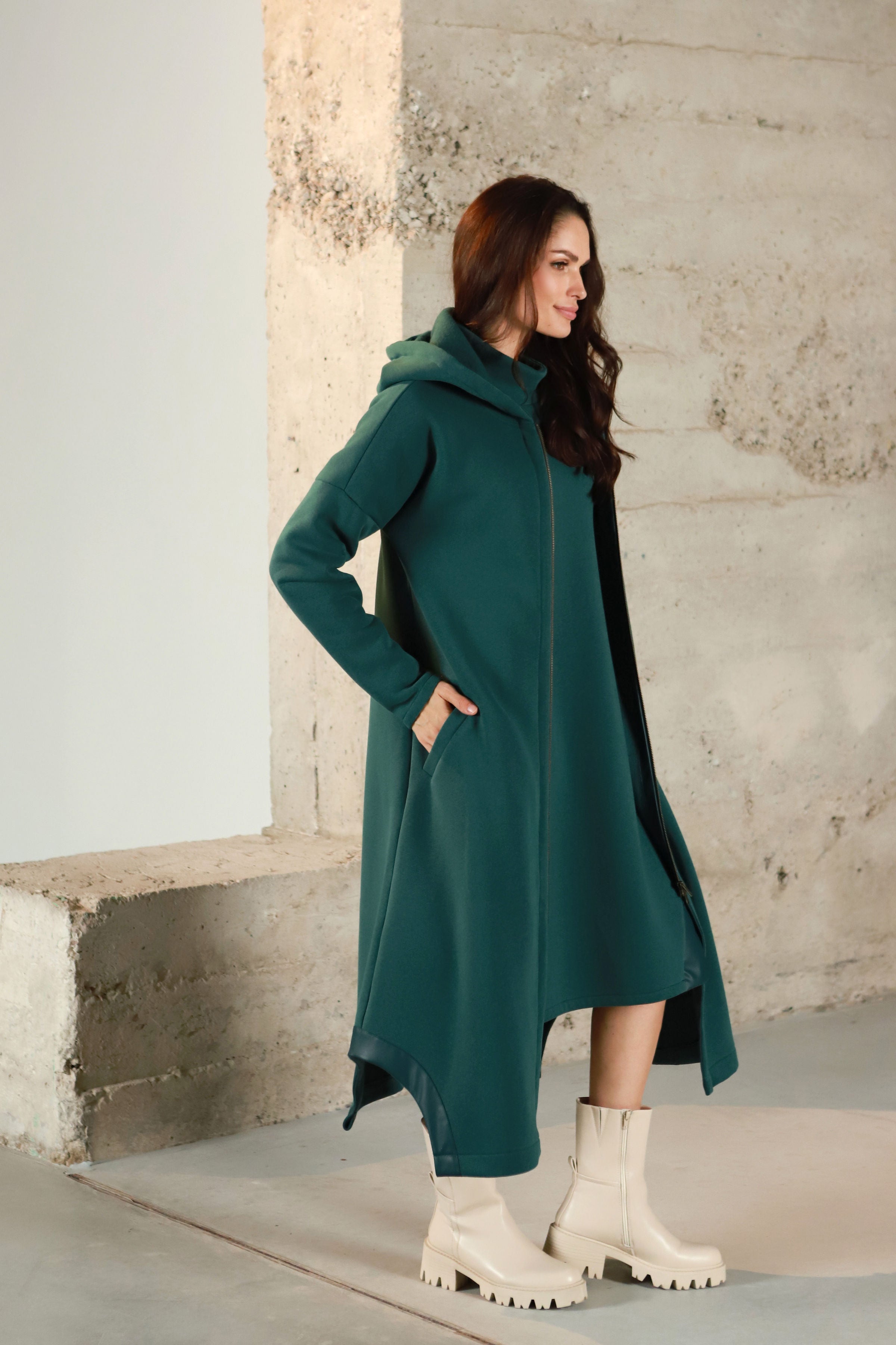 Lega Cotton Dress With Fluff Inside Oceane Deep Green